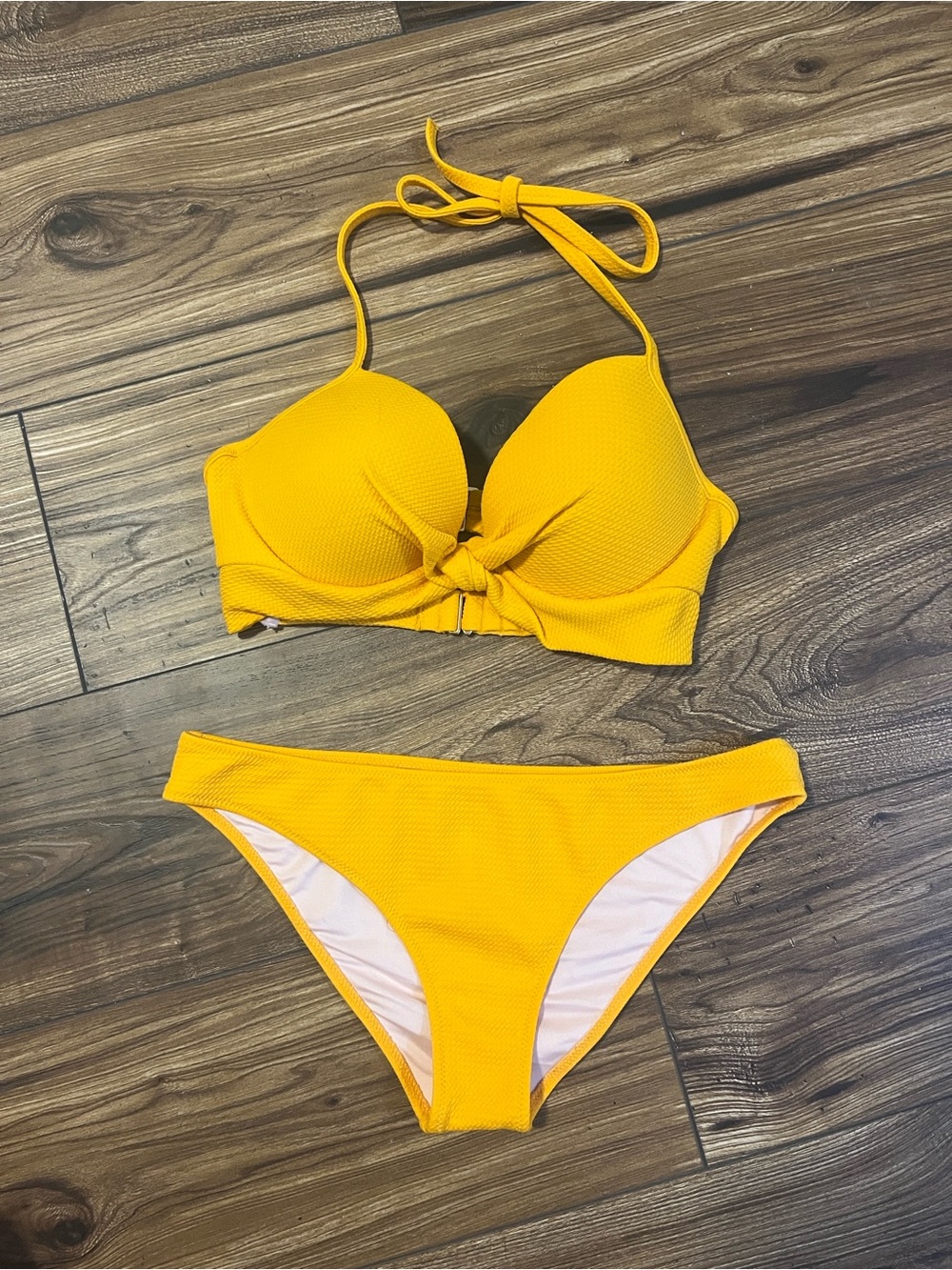 Mango Colored Textured Bikini Set
